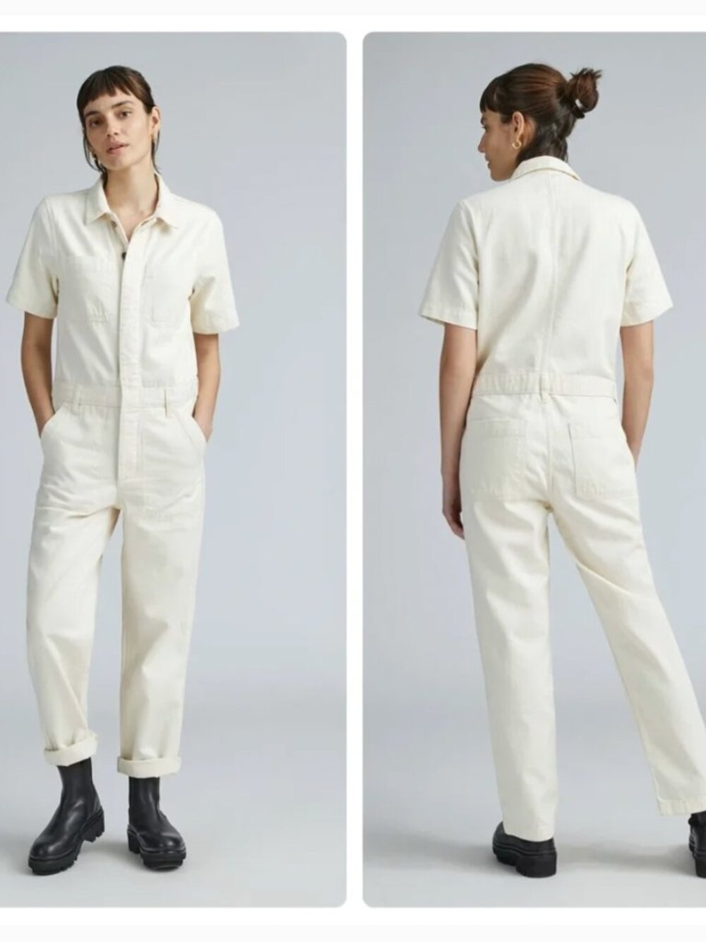 Everlane The Short Sleeve Denim Coverall Ecru Cream (Sz 4)